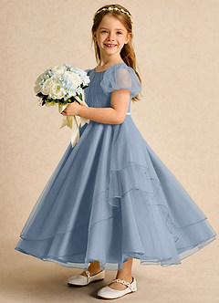 Azazie Duckie Abiti da Ragazza di Fiori Abito Principessa in Tulle Plissettato Blu Polveroso image4