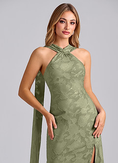 Azazie Kinsley Final Sale Pistachio Mermaid Pleated Floral Burnout Dress image7
