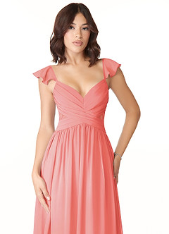 Azazie Lissa Bridesmaid Dresses Coral A-Line Lace Chiffon Dress image6