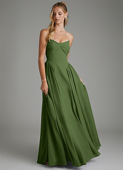 Azazie Evan Robes de demoiselle d'honneur Robe Trapèze en Mousseline de soie Bustier Olive image3