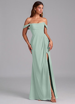 Azazie Johana Bridesmaid Dresses Agave Mermaid Off the Shoulder Chiffon Convertible Dress image6