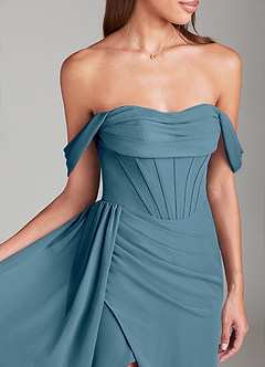 Azazie Amyra Bridesmaid Dresses Bermuda Sheath Off the Shoulder Chiffon Convertible Dress image5