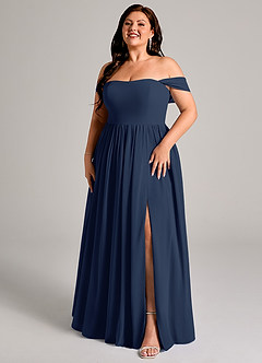 Azazie Calianna Vestidos de damas de honor Vestido de Azul Marino Oscuro de Gasa de Corte en A Convertible con Vestidos sin tirantes image12