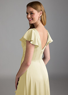 Azazie Omari Bridesmaid Dresses Lemon Sorbet A-Line Stretch Satin Dress image3