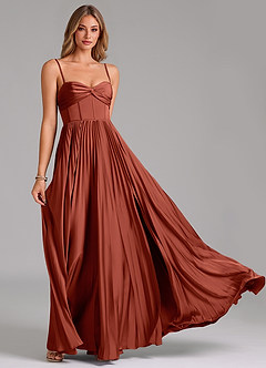 Azazie Akiko Bridesmaid Dresses Terracotta A-Line Sweetheart Neckline Stretch Satin Dress image5