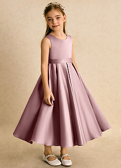 Azazie Junebuj vestidos de niña de las flores Vestido de Rosa Polvorienta de Satin Mate de Princesa con Plisado image5