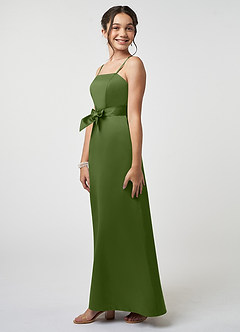 Azazie Anina Junior Robe Trapèze en Satin extensible Arc Genévrier image4