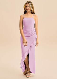 Azazie Buzzy Junior Robe Fourreau en Mousseline de soie Plissée Rose Bonbon image4