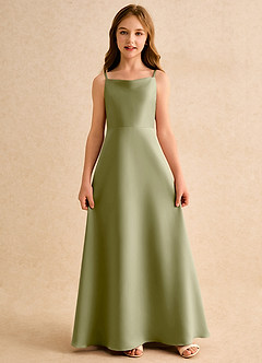Azazie Joella Girls Formal Flower Girl Dresses Moss Green A-Line Pleated Matte Satin Dress image5