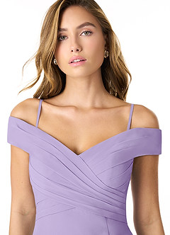 Azazie Lecia Bridesmaid Dresses Lilac Empire Off-The-Shoulder Pleated Chiffon Convertible Dress image2