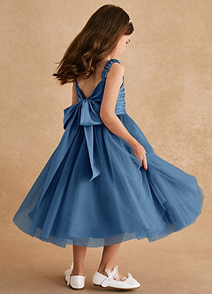 Azazie Gabbie Flower Girl Dresses Twilight A-Line Pleated Matte Satin Dress image4
