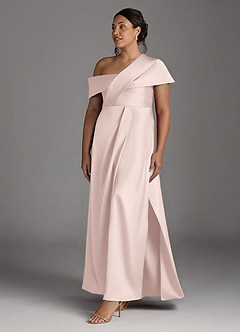 Azazie Milton Mother of the Bride Dresses Blushing Pink A-Line Pleated Stretch Satin Dress image11