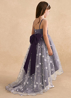 Azazie Celia Flower Girl Dresses Plum A-Line Spaghetti Strap Tulle Dress image4