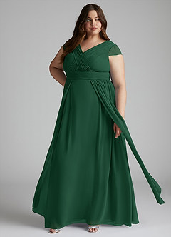 Azazie Organa Vestidos de damas de honor Vestido de Verde Oscuro de Gasa de Corte en A con Plisado image7