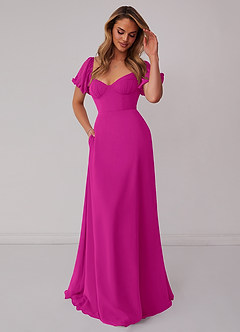 Barbie ♥ Azazie Bridesmaid Dresses Fuchsia A-Line Pleated Chiffon Dress image5