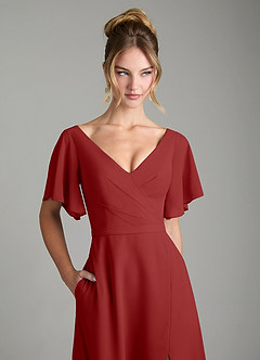 Azazie Ambrosia Bridesmaid Dresses Rust A-Line Pleated Chiffon Dress image2