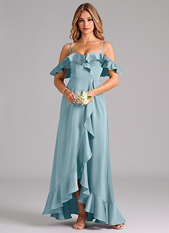 Azazie Lyra Bridesmaid Dresses Moody Blue A-Line Off the Shoulder Stretch Satin Convertible Dress image5
