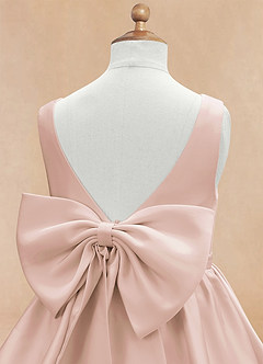 Azazie Margie Flower Girl Dresses Blushing Pink A-Line Bow Stretch Satin Dress image6