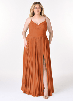 Azazie Vini Bridesmaid Dresses Cinnamon A-Line V-Neck Pleated Chiffon Dress image7