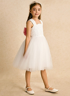 Azazie Dimple Flower Girl Dresses Ivory Rosette Ball-Gown Lace Tulle Dress image3