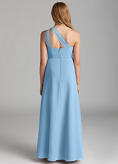 Azazie Maive Junior Steel Blue A-Line Pleated Chiffon Dress image3