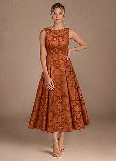 Azazie Fulton Mother of the Bride Dresses Burnt Orange A-Line Pleated Floral Burnout Dress image4