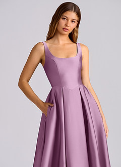 Azazie Amalie Bridesmaid Dresses Wisteria A-Line Pleated Stretch Satin Dress image2