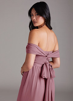 Azazie Lamara Robes de demoiselle d'honneur Combinaison Convertible en Mousseline de soie Épaule décolletée Mauve Vintage image6