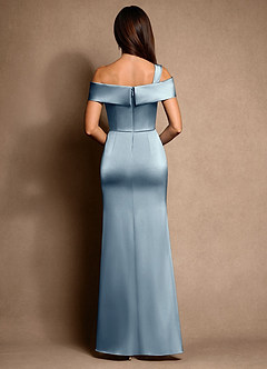 Azazie Altonia Mother of the Bride Dresses Dusty Blue Mermaid Off the Shoulder Stretch Satin Dress image3