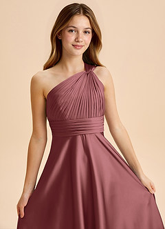 Azazie Charlize Junior Vestido de Amatista de Satén Elástico de Corte en A con Plisado image6