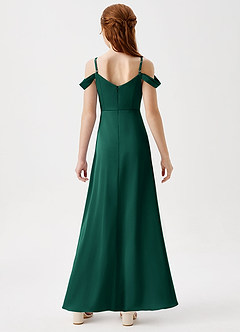 Azazie Ocean Junior Emerald A-Line Off the Shoulder Stretch Satin Dress image7