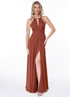 Azazie Evalleen Bridesmaid Dresses Auburn A-Line Pleated Chiffon Dress image6