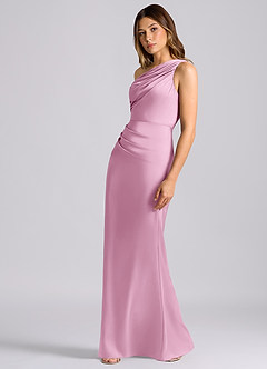 Azazie Akilah Bridesmaid Dresses Candy Pink Mermaid One Shoulder Stretch Satin Dress image9