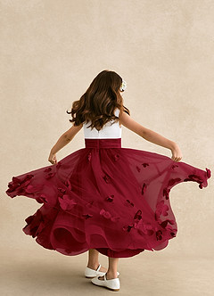 Azazie Vi Flower Girl Dresses Burgundy A-Line Sleeveless Tulle Dress image3
