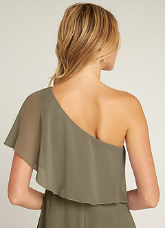 Azazie Lizzy Vestidos de damas de honor Vestido de Verde Sauce de Gasa de Corte en A con Hombro unilateral image3