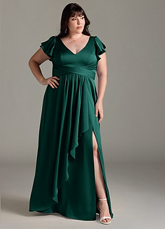Azazie Omari Bridesmaid Dresses Emerald A-Line Stretch Satin Dress image3