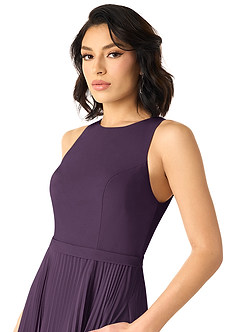 Azazie Lindie Bridesmaid Dresses Plum A-Line Scoop Pleated Chiffon Dress image4