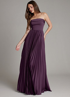 Azazie Mariana Bridesmaid Dresses Plum A-Line Pleated Stretch Satin Dress image1