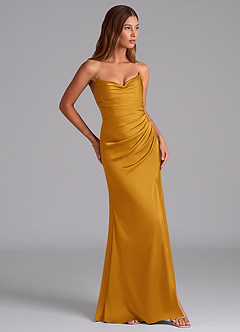 Azazie Claudelle Bridesmaid Dresses Butterscotch Mermaid Strapless Stretch Satin Dress image4