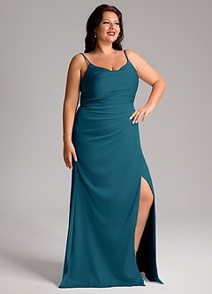 Azazie Deandra Bridesmaid Dresses Ink Blue Mermaid Pleated Stretch Satin Dress image10