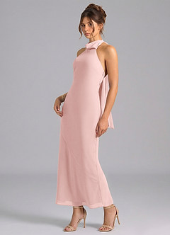 Azazie Velli Robes à essayer chez vous Robe Sirène en Mousseline de soie Col haut Rose Poussiéreuse image1