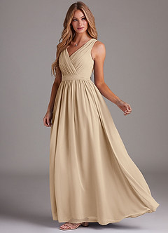 Azazie Kingsley Bridesmaid Dresses Champagne A-Line Lace Chiffon Dress image4