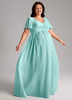 Azazie Verna Maternity Bridesmaid Dresses A-Line V-Neck Ruched Chiffon Floor-Length Dress image9