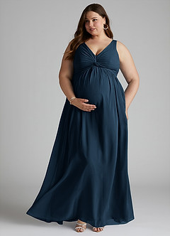 Azazie Yetta Maternity Bridesmaid Dresses A-Line V-Neck Gathered Chiffon Floor-Length Dress image7