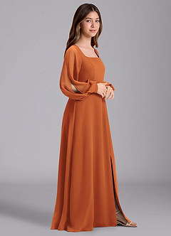 Azazie Bondi Junior Cinnamon A-Line Blouson Chiffon Dress image4