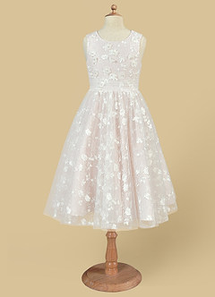 Azazie Darcey Flower Girl Dresses Diamond White Blushing Pink A-Line Lace Dress image4