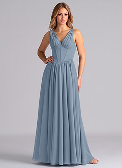 Azazie Delmie Bridesmaid Dresses Dusty Blue A-Line Corset Chiffon Dress image1