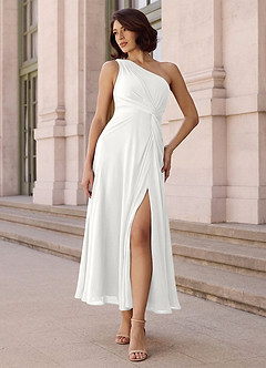 Azazie Brooke Bridesmaid Dresses White A-Line One Shoulder Chiffon Dress image2