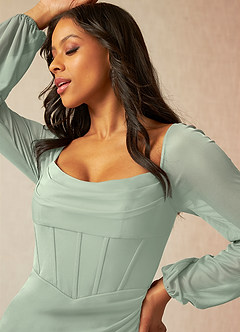 Charissa Light Green Long Sleeves Maxi Dress image2