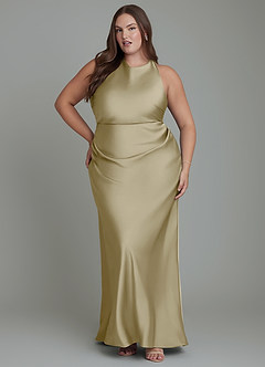 Azazie Evadne Bridesmaid Dresses Moss Green Sheath Pleated Stretch Satin Dress image7